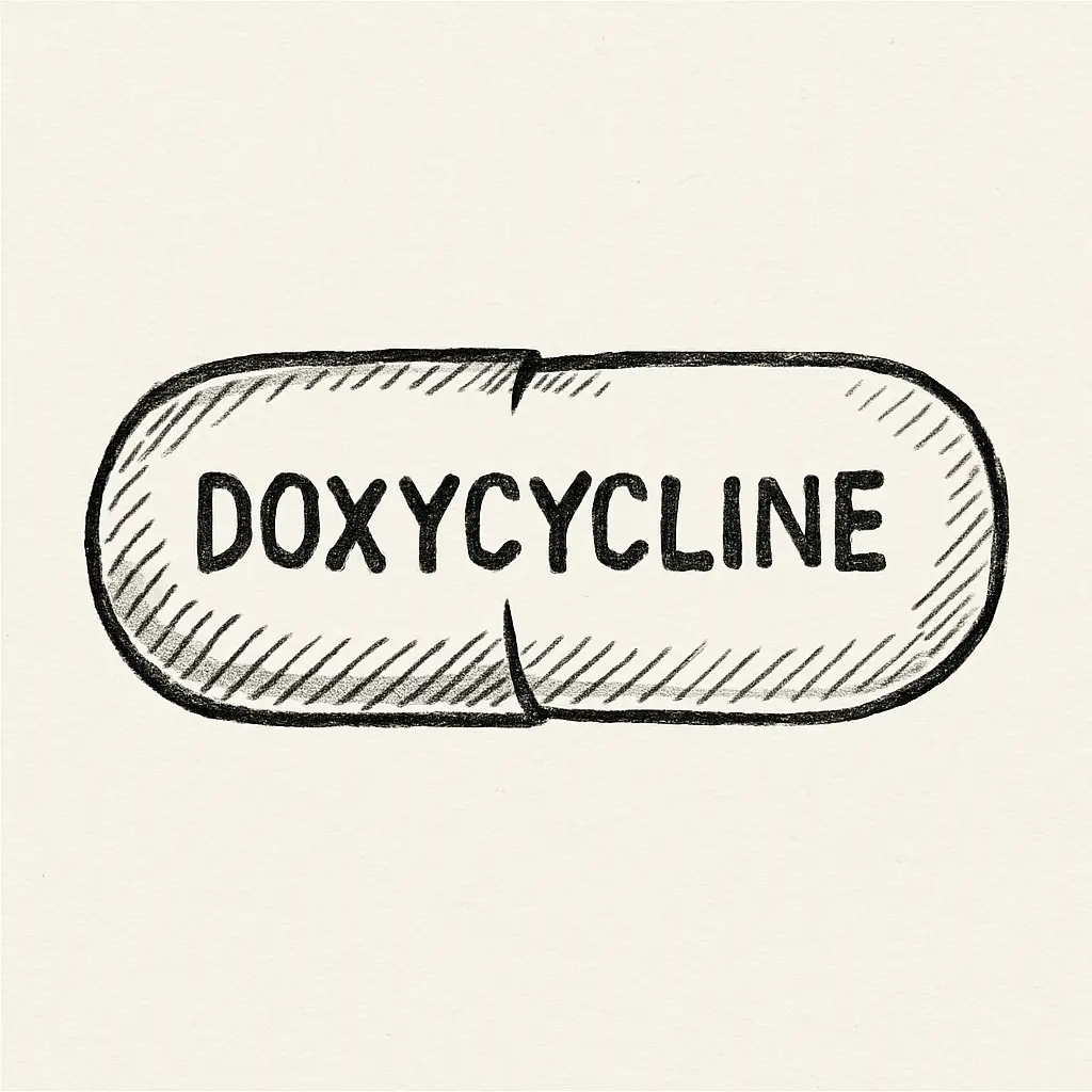 A simple, hand-drawn sketch of a doxycycline capsule.